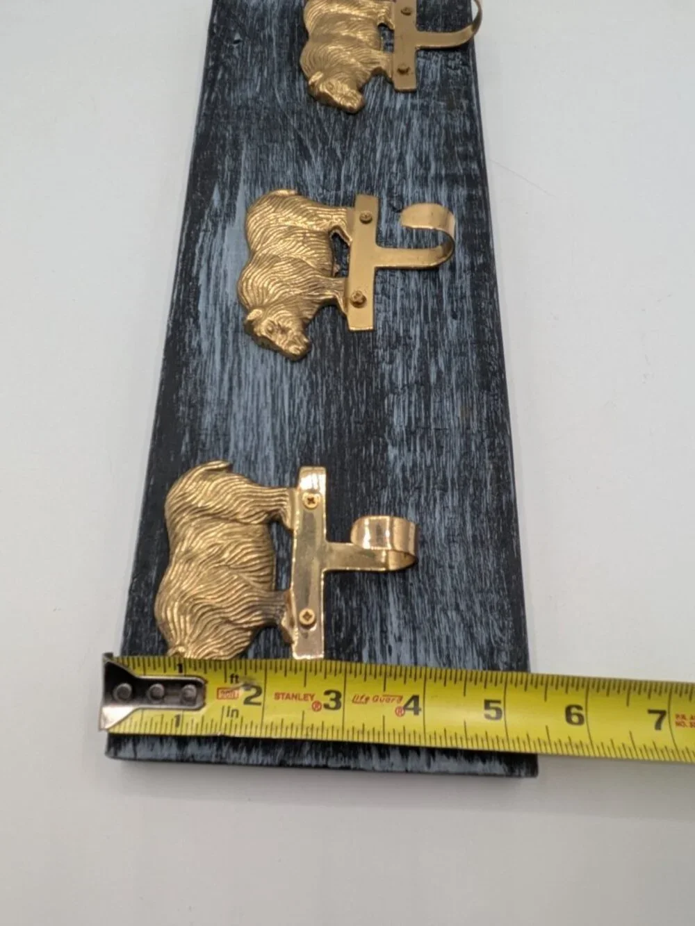 Hand Crafted Hat Key Coat Rack 3 Bear Hooks Wall Mount Blue Distressed`15